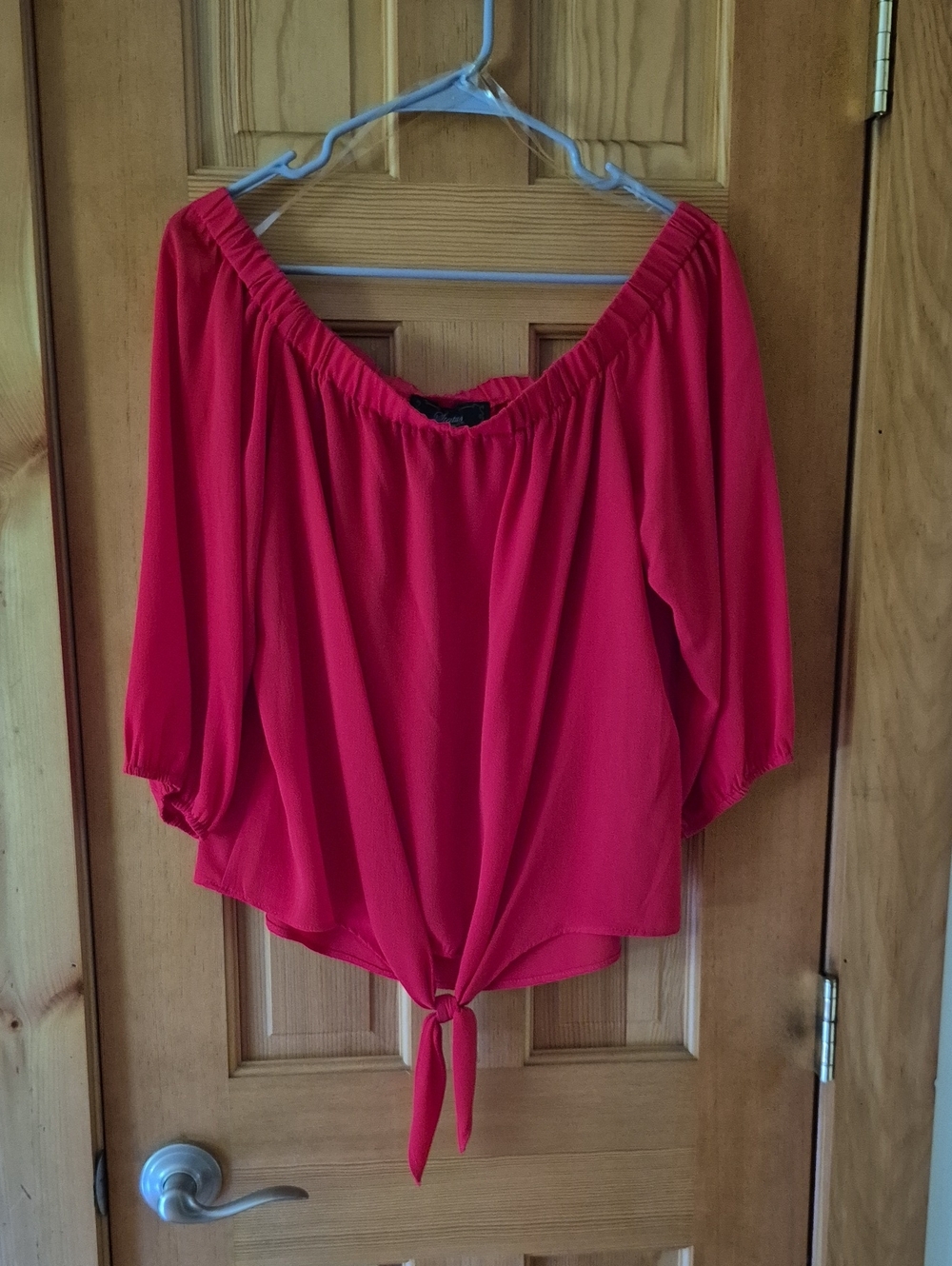 Tie-Front Off-Shoulder Blouse in Vibrant Red
